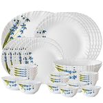 Larah by BOROSIL Fluted Series Lavender Opalware Dinner Set | 33 Piece for Family of 6 | Microwave & Dishwasher Safe | Bone-Ash Free | Crockery Set for Dining & Gifting | Plates & Bowls | White