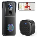 Wireless Doorbell Camera with Chime, XTU 1080P HD Video Doorbell, Night Vision, Voice Features, PIR Motion Detection, 2-Way Audio, Battery Powered, Supports SD Storage