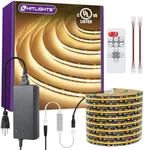 HitLights COB LED Strip Lights Kit Warm White with Remote & 12V Power Supply,16.4ft Dimmable Tape Light 3000K, 2400LEDs, 305+Lm/ft, UL Listed, Flexible Rope Lights for Bedroom Kitchen Cabinet Lighting