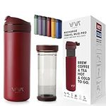 Viva Recharge Cranberry Red Insulated Tea & Coffee Mug & Travel French Press Coffee Maker, 16 oz, Brew & Drink from The Same Coffee Mug On The Go or Camping