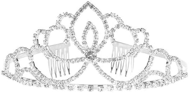 Rhinestone Crystal Tiara - Perfect for Wedding, Bridal, Prom, Birthday, Pageant, Princess Crown, Silver - 5 x 2.2 x 5.5 Inches