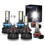 VISVIC Fit For MAZDA CX-5 (2013-2016) H11/H9/H8 Low Beam 9005/HB3 High Beam H11 Fog Light Bulbs LED Headlight Bulbs Combo, 300% Super Bright LED Headlights Conversion Kit, Pack of 6