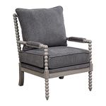 OSP Home Furnishings Abbott Spindle Accent Chair with Padded Spring Seat and Brushed Grey Base, Charcoal Fabric