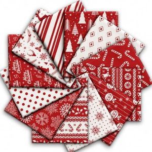 Whaline 12Pcs Christmas Cotton Fabric Bundles White Red Xmas Tree Snowflake Reindeer Printed Fat Quarters Holiday Sewing Fabrics for DIY Handmade Crafting, 18 x 22 Inch