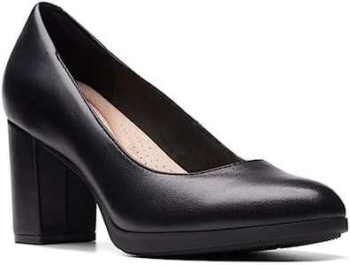 Clarks Women's Bayla Skip Pump, Black Leather, 9