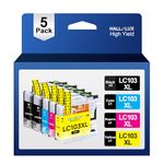 5 Pack LC103XL LC101XL 2BK/C/M/Y Replacement for Brother LC103 LC101 Ink Cartridges XL High Yield with Brother MFC-J450DW, MFC-J470DW, MFC-J475DW, MFC-J650DW, MFC-J6520DW, MFC-J870DW Printer