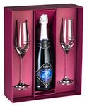 Barski - Handmade Glass - Set of 2 Champagne Flutes with Empty Space in The Center to Fit Your Own Bottle of Wine - Glasses are Decorated with Real Swarovski Diamonds - Gift Boxed - Made in Europe