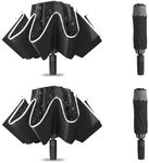 Damp away compact travel umbrella, portable reverse folding car umbrella, large windproof and waterproof inverted umbrella, automatic, 10 ribs, 2 PACK (BLACK)