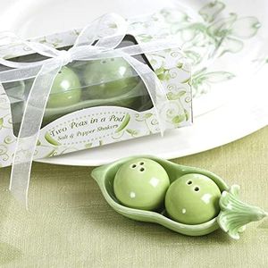 Kate Aspen 8PCS Ceramic Salt and Pepper Shakers, In Ivy Print Gift Box, Two Peas in a Pod, Perfect for Wedding Favor Bridal Shower Favor
