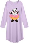 Arshiner Girls Nightgowns Long Sleeve Print Pajamas Nightdress for Kids Soft Sleep Wear Nighties（Purple Panda，7-8Y）