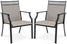 Costway Patio Chairs Set of 2, Outdoor Dining Chairs W/All Weather Breathable Fabric, High Backrest, Comfortable Armrests, Heavy Duty Metal Armchair for Lawn, Garden, Backyard (Brown)