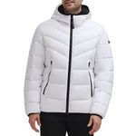 Calvin Klein Men's Snap Front Puffer Jacket, Hooded Stretch White, Medium