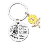 Sunflower Gifts Keychain for Women Inspirational Daughter Birthday Gifts for Best Friend Christmas Gifts for Sister Stocking Stuffers for Her Motivational Gifts for Coworkers I Am the Storm Key Chain, Silver, Small