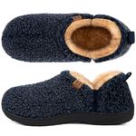 LongBay Men's Fuzzy Slippers Comfy Memory Foam House Shoes Slip-On Warm Winter Indoor Outdoor with Elastic Gores Navy Blue 11-12