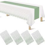 4 Pack 2in1 Disposable Plastic Tablecloths 54" x 108" White and Sage Green Dot Party Table Cloth Rectangle Table Cover for Wedding Birthday Baby Shower Anniversary Christmas New Year Party Decorations