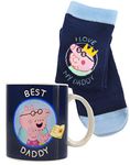 Peppa Pig Best Daddy Mug & Dad Socks Set | Fathers Day & Dads Birthday Gifts | George Daddy Blue Ceramic Cup with One Size Socks