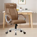 beAAtho® Oxford Leatherette Office Chair with 3 Years Warranty | Ergonomic Leather Orthopedic Executive Boss Chair with Spacious Cushioned Seat | Heavy Duty Metal Base | High Back (Tan)