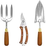 Japanese Gardening Tools Set, 3 Pcs Garden Tools Set Including The Pruning Shears, Trowel and Hand Fork, Heavy Duty Stainless Steel with Polished Finish