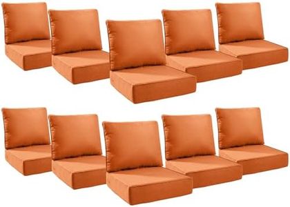 Pugire 6" Thick Outdoor Cushions 24x24x6, 10-Set Deep Seat Patio Cushions with Removable Cover, Waterproof & Fade Resistant Replacement for Wicker Chair, Loveseat, Sofa - Orange
