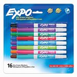 Expo Dry Erase Markers, Whiteboard Markers with Low Odour Ink, Fine Tip, Assorted Vibrant Colours, 16 Count