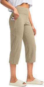 G Gradual Capri Pants for Women High Waist Workout Yoga Pants with Pockets Tummy Control Leggings Crop Straight Pants, Khaki, X-Large