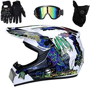 Gioventù Bambini Casco Motocross, con Occhiali Guanti Maschera, Adulto Unisex Integrale MTB Moto Casco ATV Scooter Attraverso Casco, Discesa Gara di Enduro MX Quad Bicicletta Sporca Schianto Casco ( C