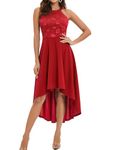 Bbonlinedress Women High Low Halter Cocktail Party Bridesmaid Dress A-line Formal Wedding Prom Lace Dress, Red, X-Large