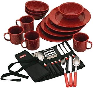 Coleman 24-Piece Enamel Dinnerware Set, Durable Dishes & Utensils for Camping & Outdoor Use, Dishwasher Safe with Included Carry Pouch for Camping, Tailgating, Picnics & More