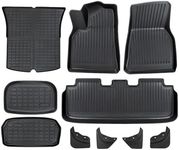 Fruka Full Set Floor Mats with Mud Flaps for Tesla Model Y 2020-2024 Custom Fit All Weather TPE Automotive Cargo Liner and Cargo Trunk Mat Accessories (Only Fit 5-Seat)