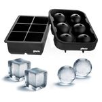 glacio Combo Silicone Ice Cube Trays - Sphere Ice Ball & Large Square Ice Cube Molds - Black