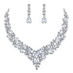 BriLove Women's Wedding Bridal Austrian Crystal Teardrop Cluster Statement Necklace Dangle Earrings Set Clear Rhodium Tone