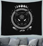 Awesocrafts Tapestry Wall Hanging Cat Black White Moon Phase, Tapestries for Bedroom College Dorm Living Room Wall Decor Art (Cat, 51x59 inch)