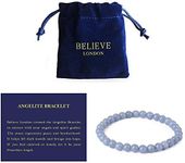 Believe London New Gemstone Healing Chakra Bracelet Anxiety Crystal Natural Stone Men Women Stress Relief Reiki Yoga Diffuser Semi Precious, 6.5 inches, Gemstone, grade a angelite