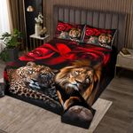 Lion Tiger Quilt Set Coverlet Girls Women Rose Floral Wild Animal Bedspread for Kids Teens Room Decor Romantic Flower Safari Print Quilt Sets Wildlife Coverlet Set 3Pcs King Size