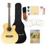 VAULT Basswood EA20CE Electro Acoustic Guitar Kit With Learn To Play E-Book, Bag, Strings, Straps, Picks, String Winder & Polishing Cloth - 40 Inch Cutaway Guitar