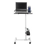 Isomars Standing Table Multipurpose Laptop Table Study Desk, Lockable Wheels, & Adjustable Height and Angle for Breakfast Table, WFH & Online Classes Sit Stand Table (White)