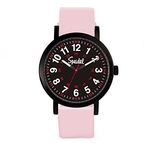 Speidel Original Scrub Watch™ Nurses Doctors Medical Professionals Students Men Women Unisex Easy Read Dial Military Time Red Second Hand Silicone Band Water Resistant BLACK CASE and DIAL/LT PINK