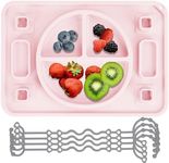 Strong Suction Baby Placemat, STARTURFLYU Silicone Toddler Plate with 4 Toy Straps & Anti-Peel Design, Dishwasher Safe Travel-Friendly Sensory Mat for High Chair, Airplane, Baby Led Weaning (Pink)