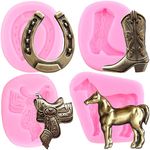 Mujiang Horse Silicone Mold Horse Shoe Saddle Cowboy Boots Fondant Molds For Cake Decorating Cupcake Topper Candy Polymer Clay Resin Chocolate Gum Paste Set Of 4