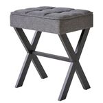 IBUYKE Square Makeup Stool with X-Leg Foot Rest, Linen Footrest Stool, Ottoman Seat Vanity Stool, Multi-Use as Small Side Table, for Bedroom, Living Room, Dark Gray L/G-70G