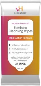 vH essentials Feminine Cleansing Wipes - pH Balanced, Prebiotics, Tea Tree & Aloe, Soothing Witch Hazel, Odor-Blocking Formula, Vaginal and Perianal Care, Paraben, Alcohol, and Fragrance-Free