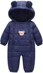 Happy Cherry Unisex Baby Winter Jumpsuit Water-Resistant Snowsuit Cute Hooded Puffer Jacket Coat Romper Navy 3-6 Months