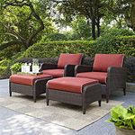 DEVOKO 4Pieces Wicker Patio Furniture Set Outdoor Patio Sofa and Ottomans Conversation Furniture with Comfortable Cushions for Poolside, Garden, Balcony (Dark Brown and Red)