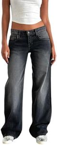 YILEEGOO Womens Jeans Wide Leg Stretch Denim Jeans Straight Trousers Y2k Jeans Low Rise Ankle Jeans Relaxed Fit Baggy Jeans, Dray, XS