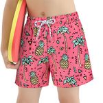 Century Star Boys Swim Trunks with Compression Liner Quick Dry Kids Boys Board Shorts Beach Waterproof Surfing Bathing Suit Pink Pineapple 12-14 Years
