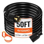 Mophorn 50Ft 30 Amp Generator Extension Cord 4 Wire 10 Gauge Generator Cord 125V 250V UL Listed Generator Power Cord Twist Lock Connectors (50 Ft 30 Amp)