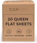 Bulk Case Pack of 20 Flat Sheets - 20 Flat Queen Sized Sheets - Bulk Pack Queen Flat Sheets - Bulk Queen Size Sheets - Wholesale Bulk Sheets for Hotels, Spas, Airbnbs - Massage Sheets - White, Queen