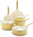 GreenPan Reserve Hard Anodized Healthy Ceramic Nonstick Cookware Set, 10 Pieces, Includes Frying Pans, Sauté Pan and Stockpot, Gold Handle, PFAS-Free, Induction, Oven Safe, Sunshine Yellow