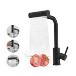Waterfall Black Kitchen Tap with Pull Out Spray, Stainless Steel Kitchen Sink Taps, 3 Mode Kitchen Mixer Taps with Pull Down Sprayer, 360°Swivel Single Lever Kitchen Faucet for Bar or Kitchen,G1/2 UK