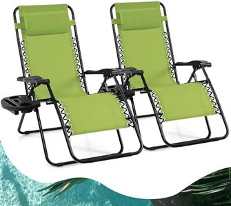 Goplus Zero Gravity Lounge Chairs, 160°Adjustable Folding Recliner w/Pillow and Cup Holder, 350LBS Comfy Outdoor Lounge Chairs for Patio, Lawn, Yard & Camp(Set of 2, Green)